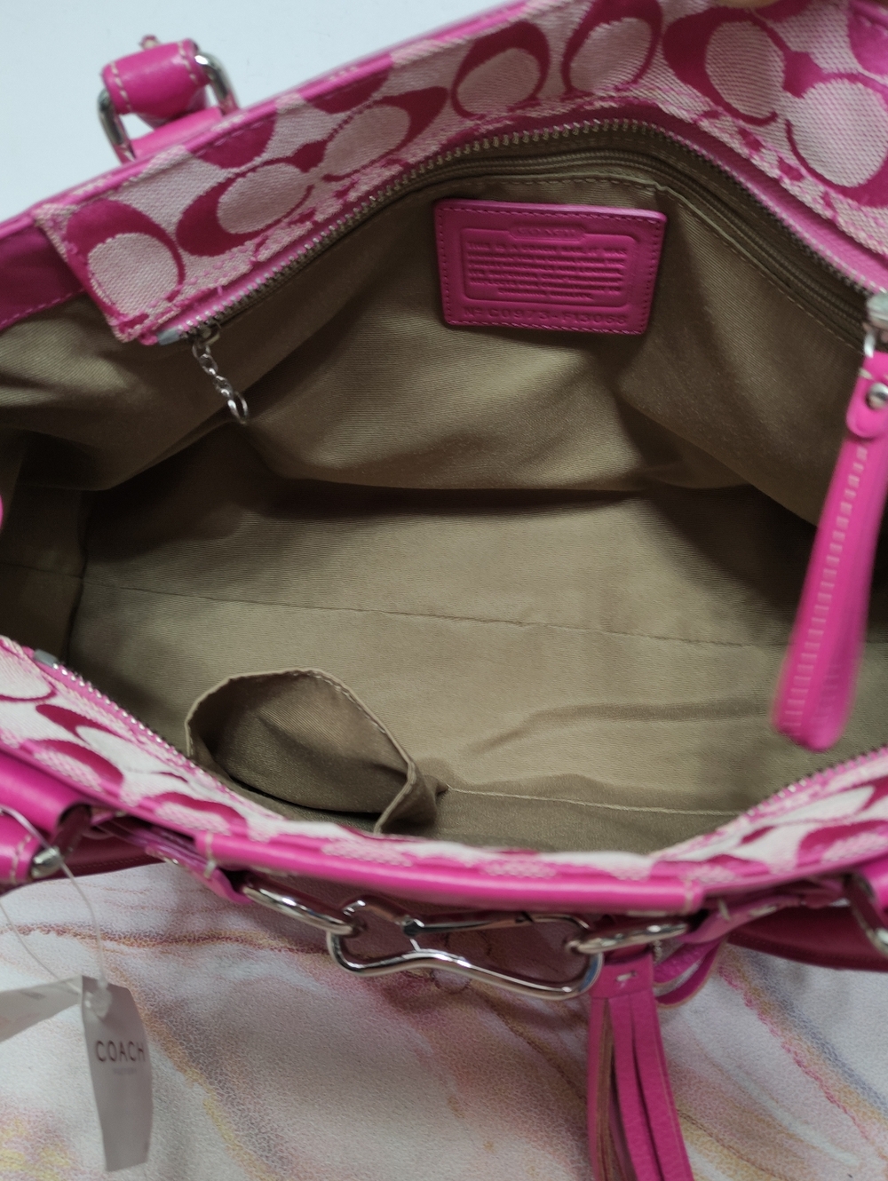 Vintage Y2K Coach F13068 Hampton Signature Large Carryall Satchel Hibiscus/Pink - Picture 10 of 14